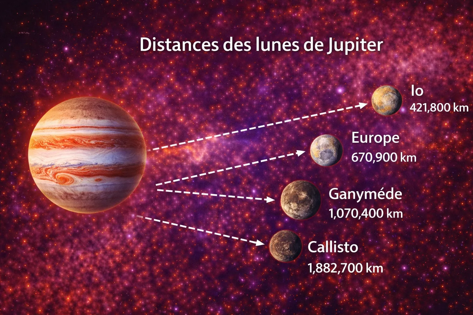 Distances des lunes de Jupiter